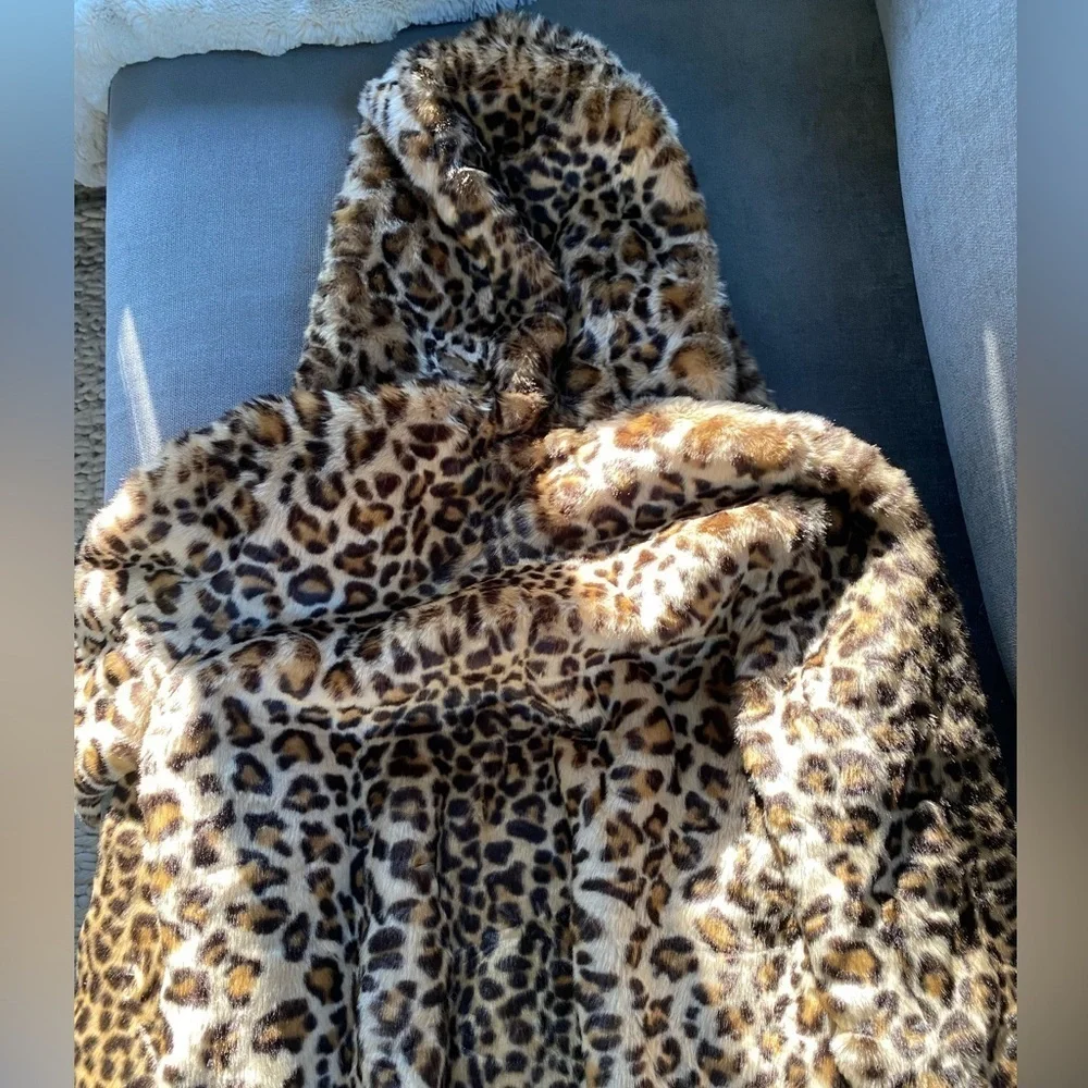 Sandro Paris Leopard Faux Fur Hooded Jacket Coat Size Small